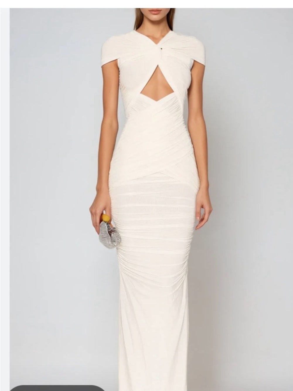 Ivory Cutout Ruched Maxi Dress